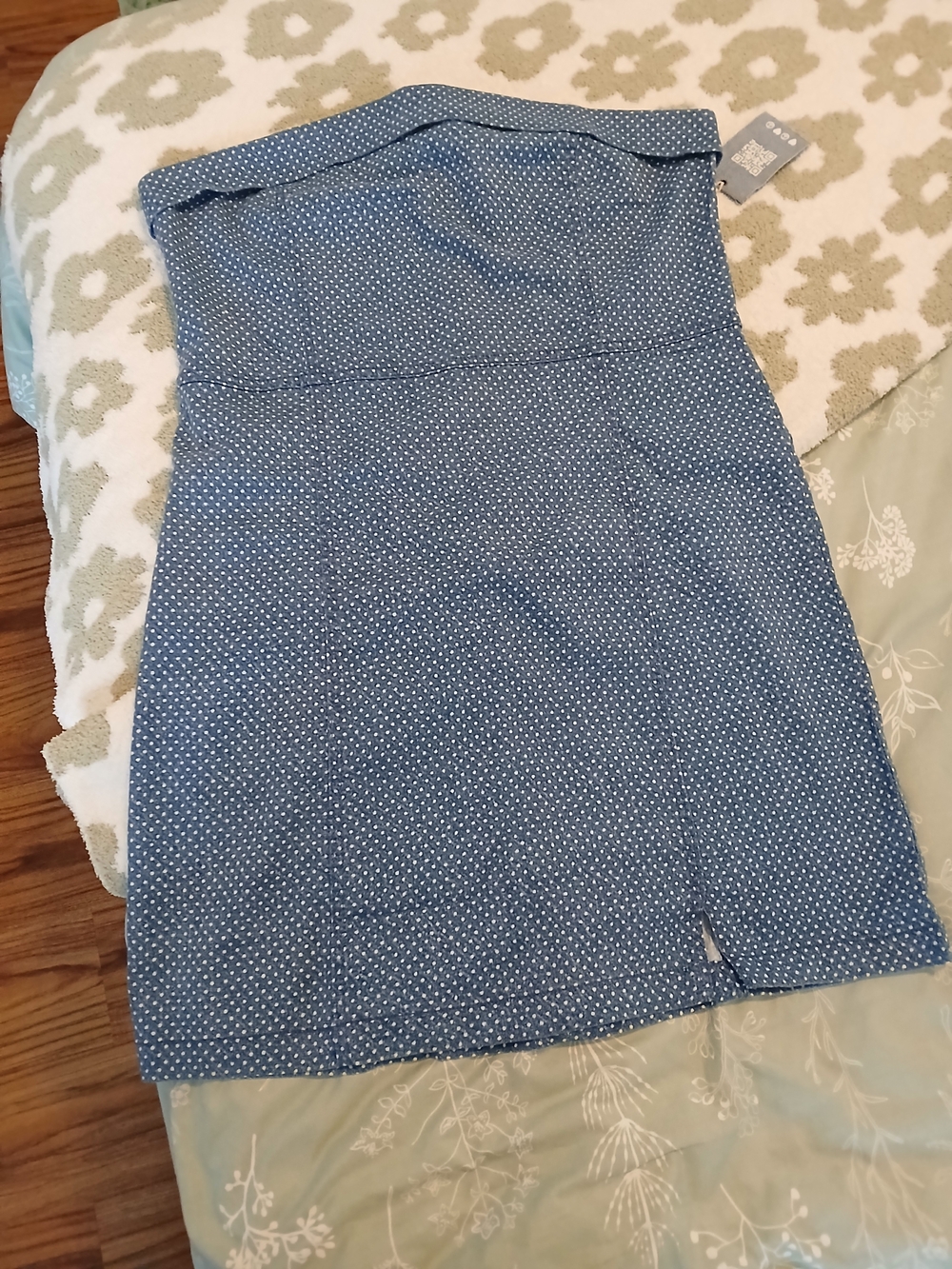 American Eagle Outfitters Blue Polka Dot Strapless Mini Dress
